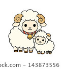 A color illustration of a mother sheep and her calf, suitable for New Year's cards for the Year of the Sheep. 143873556