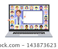 A set of middle-aged men in white jackets teaching online classes. 143873623