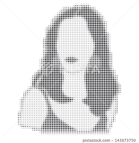 Monochrome halftone dotted Mona Lisa portrait illustration. Classical art vector portrait created with halftone dots. Monochrome halftone dotted Mona Lisa portrait illustration. Classical art vector portrait created with halftone dots. 143873750