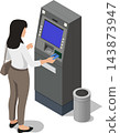 A woman using ATM machine isometric illustration 143873947