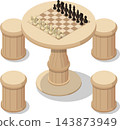 Built in chess board on park table 143873949