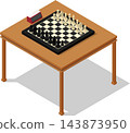 Chess board on table isometric illustration 143873950