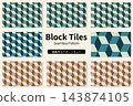Set of 9 seamless geometric block tile patterns 143874105