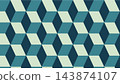 A geometric seamless pattern made of blue-green 3D cubes. 143874107