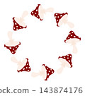 Round frame made of red amanita mushrooms with white spots isolated on white background. Decorative element for design, greeting card, invitation, sale. 143874176