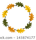 Colorful Oak leaves round frame isolated on white background. Decorative element for design, holiday, greeting card, invitation, sale, banner. 143874177