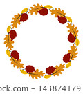 Autumn leaves round frame isolated on white background. Decorative element for design, holiday, greeting card, invitation, sale, banner. 143874179