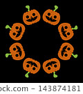 Halloween pumpkin lantern round frame. Jack-o-lantern. Decorative element for design, holiday, greeting card, invitation, sale, banner. 143874181