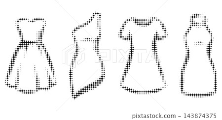 Halftone dotted fashion dress and bottle silhouette set Halftone dotted fashion dress and bottle silhouette set 143874375