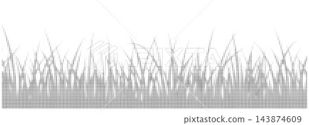 Monochrome halftone dotted grass silhouette background, nature and field border texture vector illustration template. Monochrome halftone dotted grass silhouette background, nature and field border texture vector illustration template. 143874609