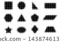 Halftone dotted geometric shape set, square, circle, triangle and polygon symbol collection with fading dot pattern, vector graphic elements. 143874613