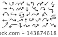 Halftone dotted curly arrow collection, hand-drawn directional pointer symbol set with fading dot texture, vector graphic elements. 143874618