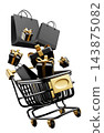 Shopping cart with gift box and paper bag isolated on white background design for Black friday sale and online shopping 3D render 143875082