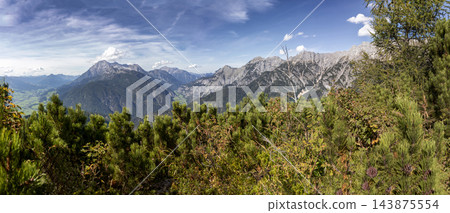 Panoramic mountain view, Loferer Steinberge, Leoganger Steinberge, in Tyrol, Austria 143875554