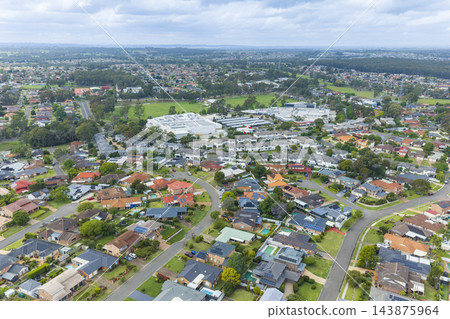 Aerial view of residential housing in the suburb of Glenmore Park Aerial view of residential housing in the suburb of Glenmore Park 143875964