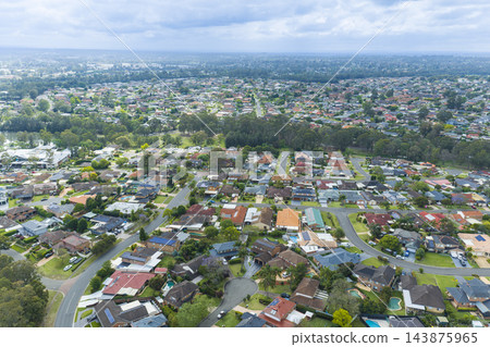 Aerial view of residential housing in the suburb of Glenmore Park Aerial view of residential housing in the suburb of Glenmore Park 143875965