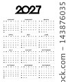 Calendar 2027, Week Starts Sunday, A4. Design Planner Template in black and white color. Print Business minimal modern 2027 full year calendar planner. Vector illustration isolated on white background 143876035
