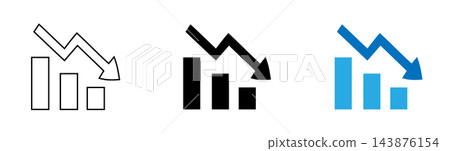 Financial crisis bar chart icons with downward arrow, falling market trend graph set, economic recession and stock loss vector symbols on transparent background Financial crisis bar chart icons with downward arrow, falling market trend graph set, economic recession and stock loss vector symbols on transparent background 143876154