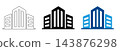 Minimalist building line art icon set, modern corporate skyscraper symbol collection, commercial real estate vector graphics for business branding on transparent background 143876298