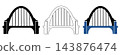 Modern arch bridge icons, set of 3 minimalist bridge silhouettes, architectural steel bridge vector illustrations for urban infrastructure design 143876474