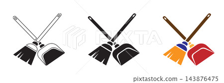 Minimalist cleaning duster icon set, 3 vector brush elements for housekeeping, black and green feather duster symbols for sanitation services Minimalist cleaning duster icon set, 3 vector brush elements for housekeeping, black and green feather duster symbols for sanitation services 143876475