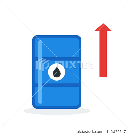 Blue oil barrel with red up arrow, crude oil price rise concept Blue oil barrel with red up arrow, crude oil price rise concept 143876547