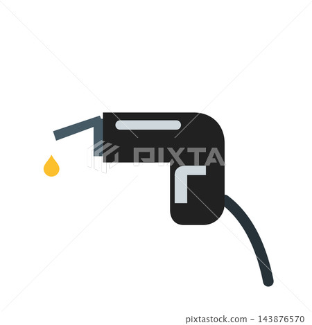 Black diesel nozzle with yellow fuel drop, diesel fueling icon 143876570