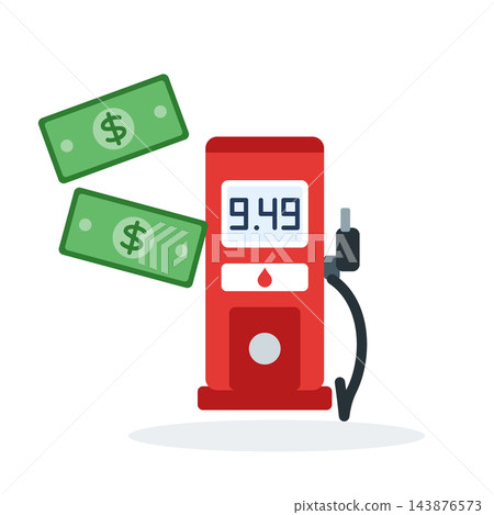 Dollar banknotes flying into gas pump, money spent on gasoline Dollar banknotes flying into gas pump, money spent on gasoline 143876573