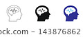 Set of three minimal human head silhouettes featuring brain icons with neural activity waves representing mental health, neuroscience research, a., isolated on a Transparent background 143876862