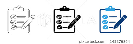 Clipboard checklist icons vector, survey task manager symbols set, project testing note pencil graphic on transparent background Clipboard checklist icons vector, survey task manager symbols set, project testing note pencil graphic on transparent background 143876864