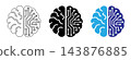 Artificial intelligence concept with human brain and electronic circuit board design variations with electronic circuits symbolize vector icons merging three vector 143876885