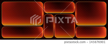 Red neon frame with light box and led line. Green game sign on blue background with glowing button text. 3D rectangle square glow vector design. Red neon frame with light box and led line. Green game sign on blue background with glowing button text. 3D rectangle square glow vector design. 143876901