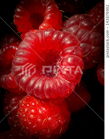 Close up of fresh ripe raspberries pattern background Close up of fresh ripe raspberries pattern background 143876902