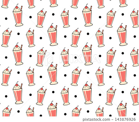 Retro Strawberry Milkshake Seamless Pattern Vector Design Retro Strawberry Milkshake Seamless Pattern Vector Design 143876926