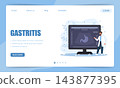 Gastritis concept. Landing page template. Gastroenterology concept. Stomach illness diagnosis. Digestive system treatment. Flat vector illustration 143877395