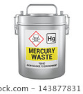 Mercury waste container with toxic hazard warning label and sealed metal lid. 3D rendering 143877831