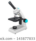 Monocular optical microscope with objective lenses and adjustable focus knobs. 3D rendering 143877833