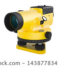 Optical surveying level with 24x telescope and adjustable leveling base. 3D rendering 143877834