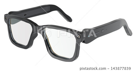 Smart glasses with built-in video cameras and USB-C charging port. 3D rendering Smart glasses with built-in video cameras and USB-C charging port. 3D rendering 143877839