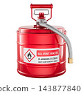 Solvent waste safety can with flexible metal hose and flammable liquid warning. 3D rendering 143877840