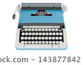 Vintage blue manual typewriter with white keys. 3D rendering 143877842