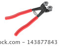 Wheeled mosaic tile nippers with red handles and spring loaded cutting jaws. 3D rendering 143877843