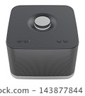 Wireless portable speaker with top control dial and metal grille. 3D rendering 143877844