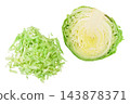 Green chopped cabbage isolated on white background with full depth of field. Top view. Flat lay. 143878371