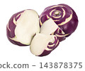 Cabbage kohlrabi and half isolated on white background closeup 143878375