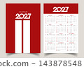 Calendar 2027 and cover, Week Starts Sunday, A4. Design Planner Template. Print Business minimal modern 2027 full year calendar planner. Vector illustration isolated on white background 143878548