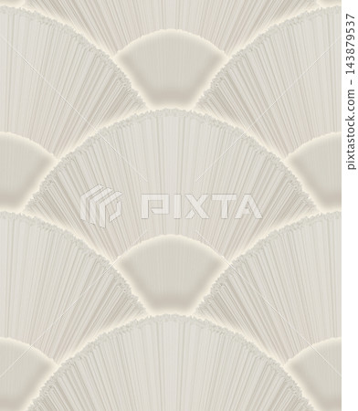 An elegant seamless abstract pattern background featuring overlapping fan shapes and curves in white and light beige. 143879537