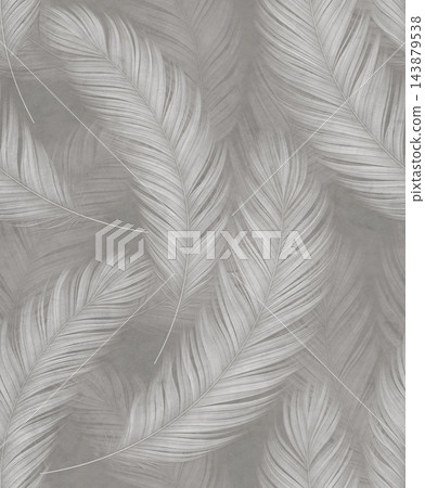 A delicate feather pattern abstract design superimposed on a seamless light gray background. A delicate feather pattern abstract design superimposed on a seamless light gray background. 143879538