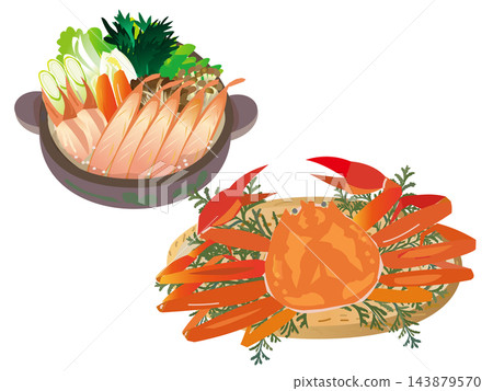 奢華螃蟹火鍋及整蟹插圖 / 冬季佳餚,新年慶祝,火鍋菜 奢華螃蟹火鍋及整蟹插圖 / 冬季佳餚,新年慶祝,火鍋菜 143879570