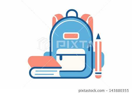 Back to School Supplies Icon with Blue Backpack, Book, and Pencil 143880355